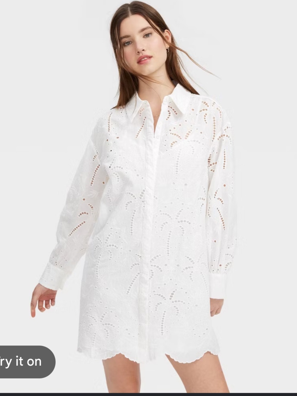 Roller rabbit x target Women’s White Eyelet Embroidered Collared Shirtdress